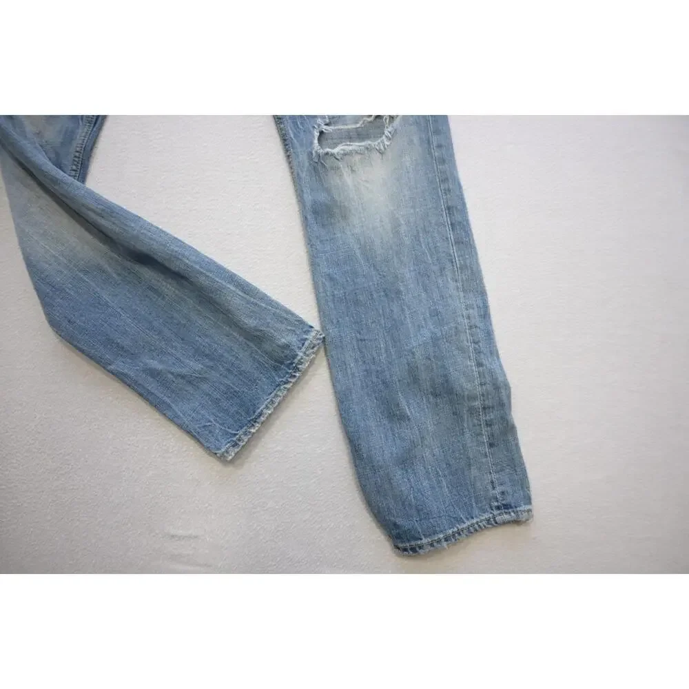 American Eagle Slim Straight Destroyed Rugged Light Blue‎ Jeans Mens Sz 32 x 34